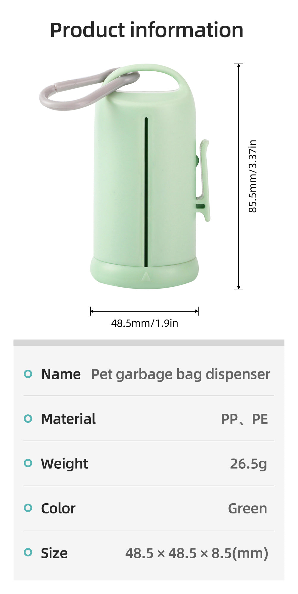 Dispenser Portasacchetti per Cani con Moschettone