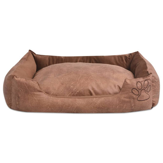 Cuccia per Cani con Cuscino Imbottito Pelle Sintetica Taglia M Beige