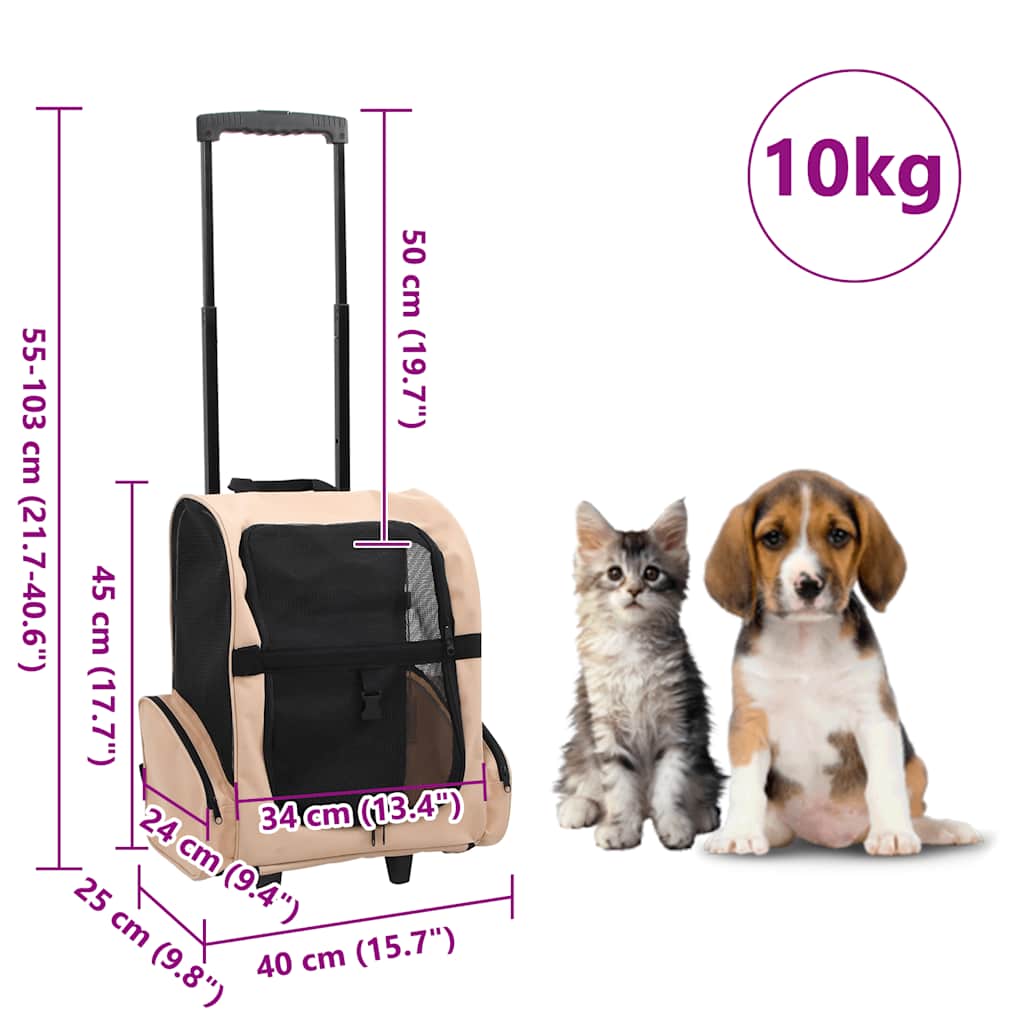 Trolley Trasportino per Animali Pieghevole Multifunzione Beige