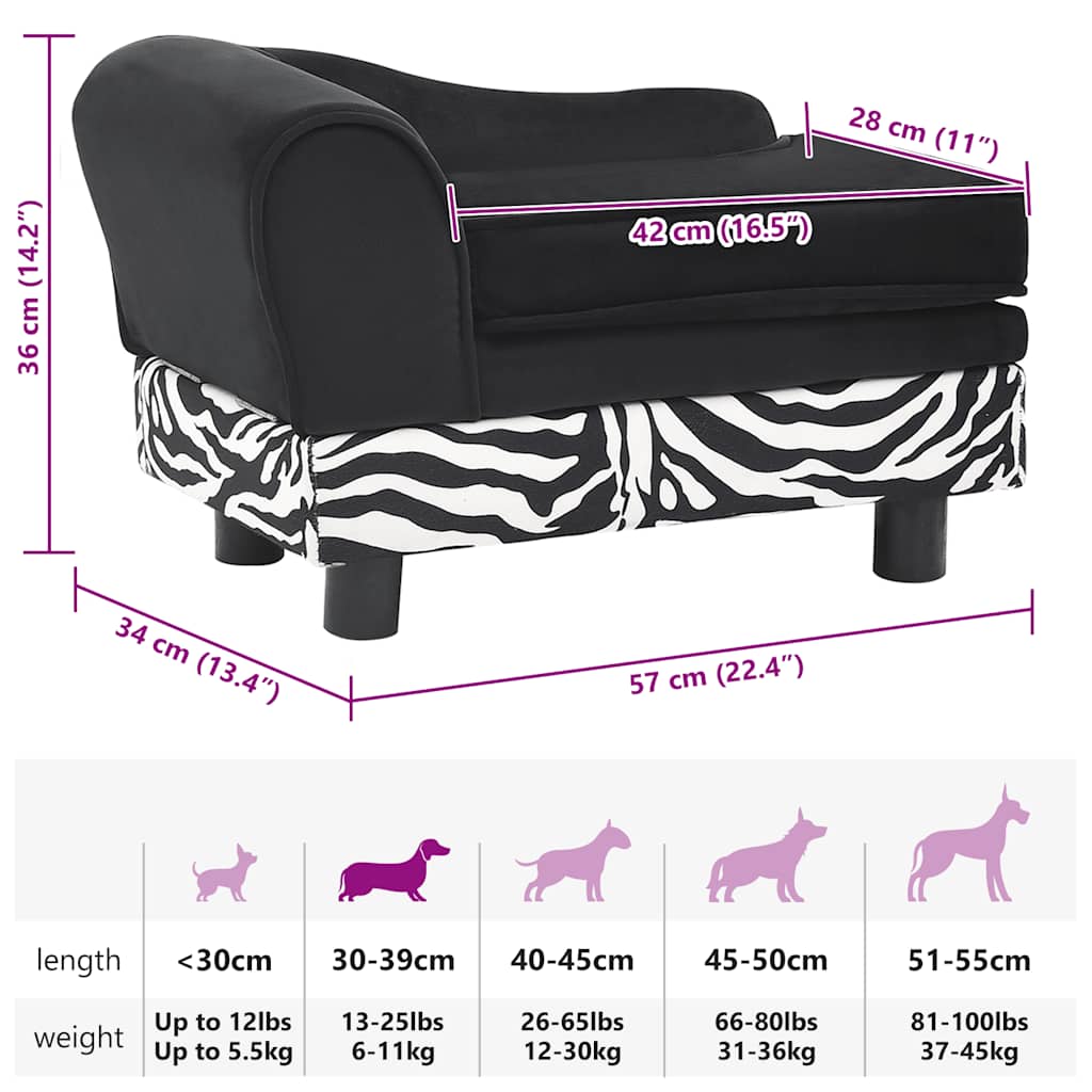  Divano per Cani Nero 57x34x36 cm in Peluche