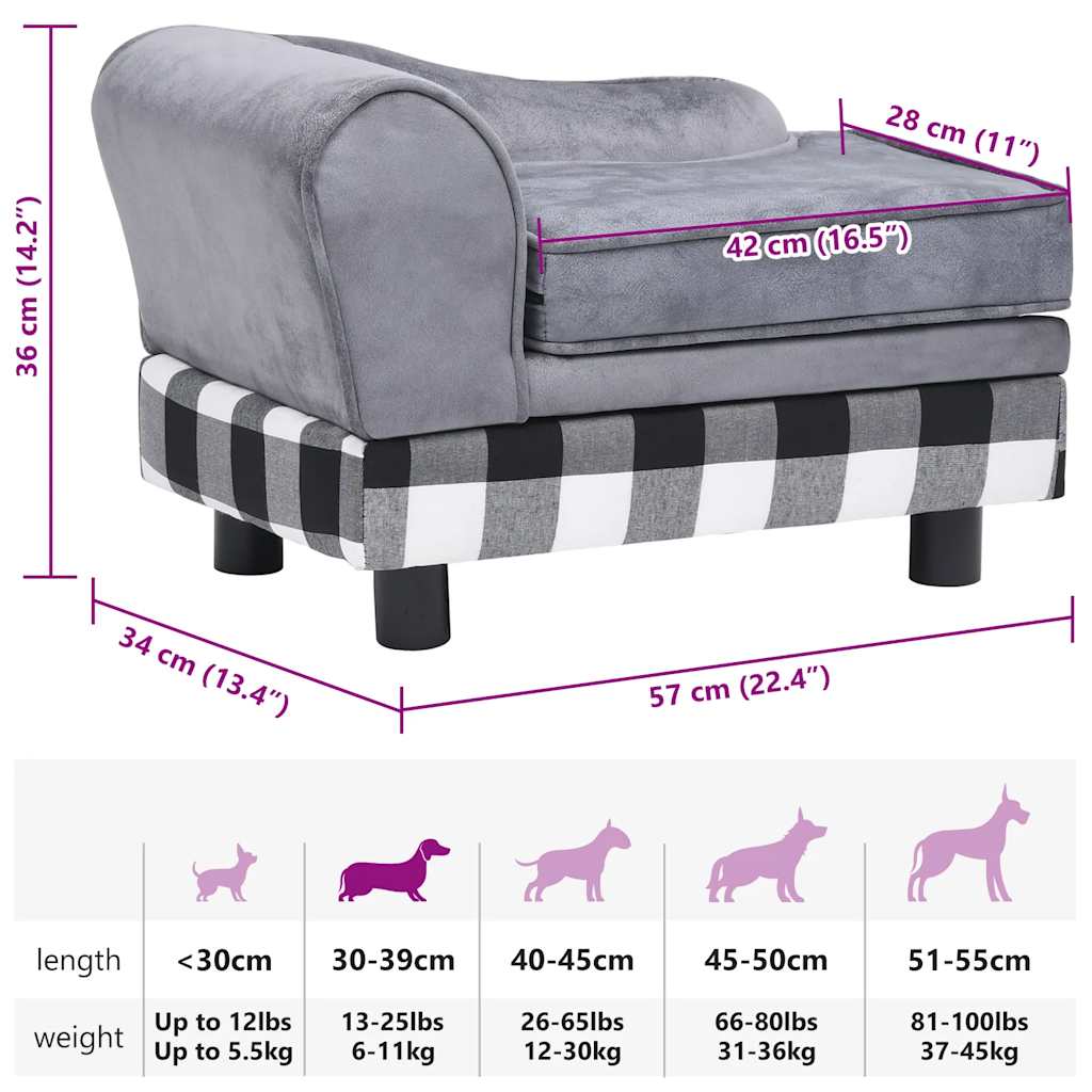  Divano per Cani Grigio 57x34x36 cm in Peluche