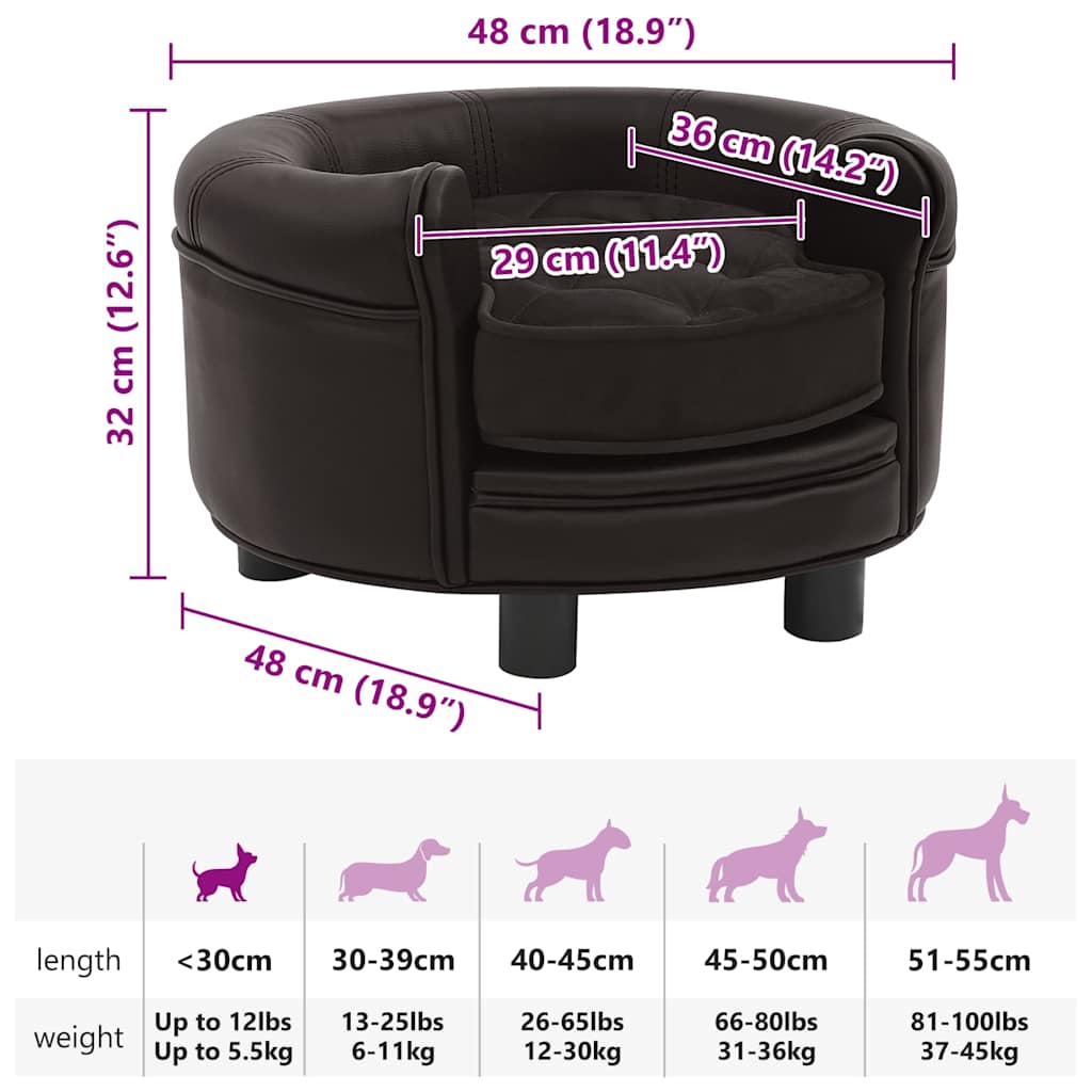  Divano per Cani Marrone 48x48x32 cm in Peluche e Similpelle