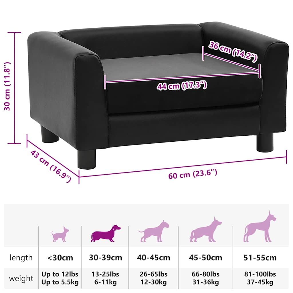  Divano per Cani Nero 60x43x30 cm in Peluche e Similpelle