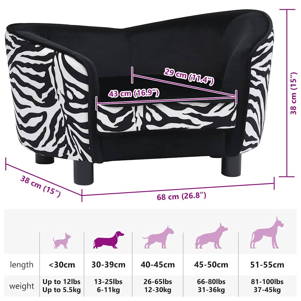  Divano per Cani Nero 68x38x38 cm in Peluche