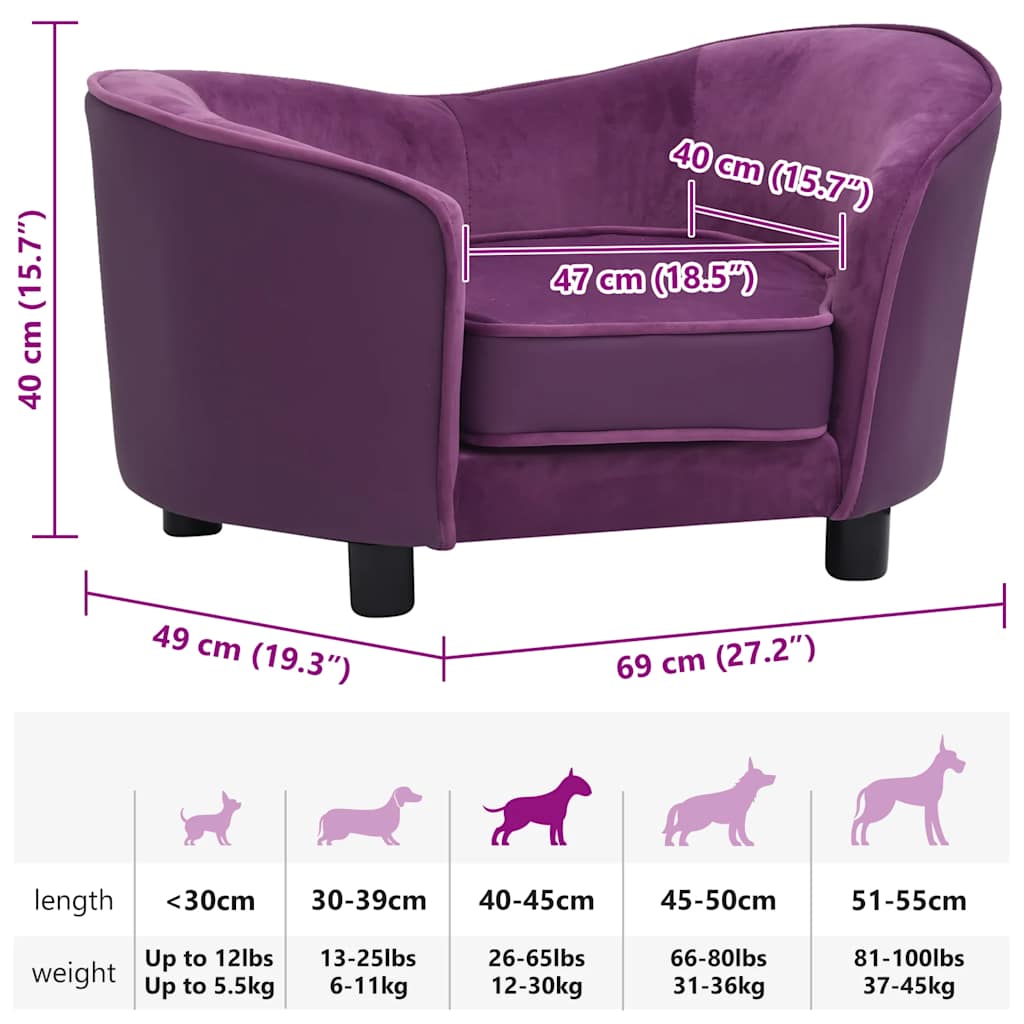  Divano per Cani Borgogna 69x49x40cm in Peluche e Similpelle