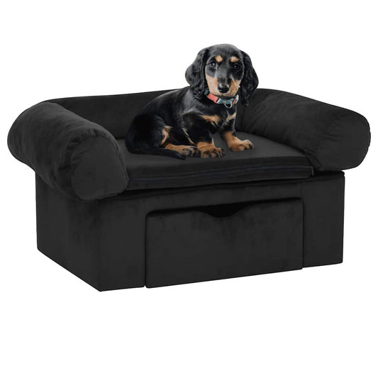  Divano per Cani con Cassetto Nero 75x50x38 cm in Peluche