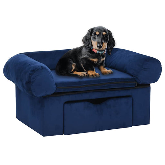  Divano per Cani con Cassetto Blu 75x50x38 cm in Peluche