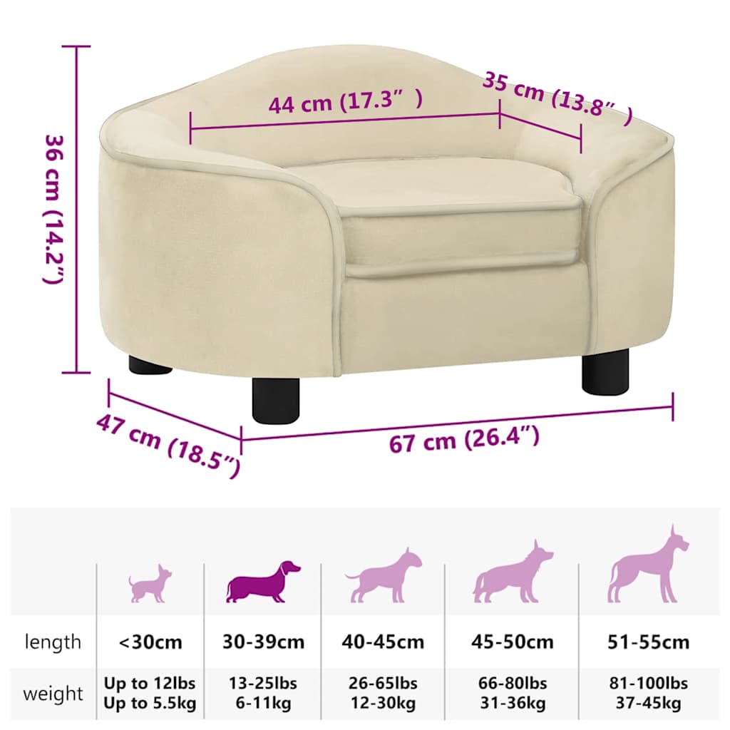  Divano per Cani Crema 67x47x36 cm in Peluche