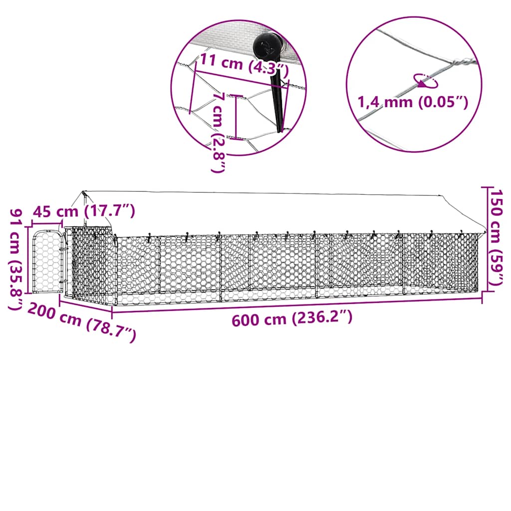  Gabbia per Cani da Esterno con Tetto 600x200x150 cm