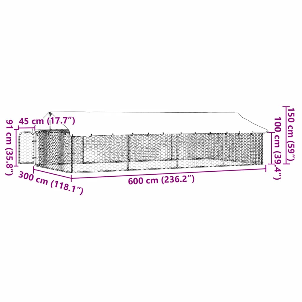  Gabbia per Cani da Esterno con Tetto 600x300x150 cm