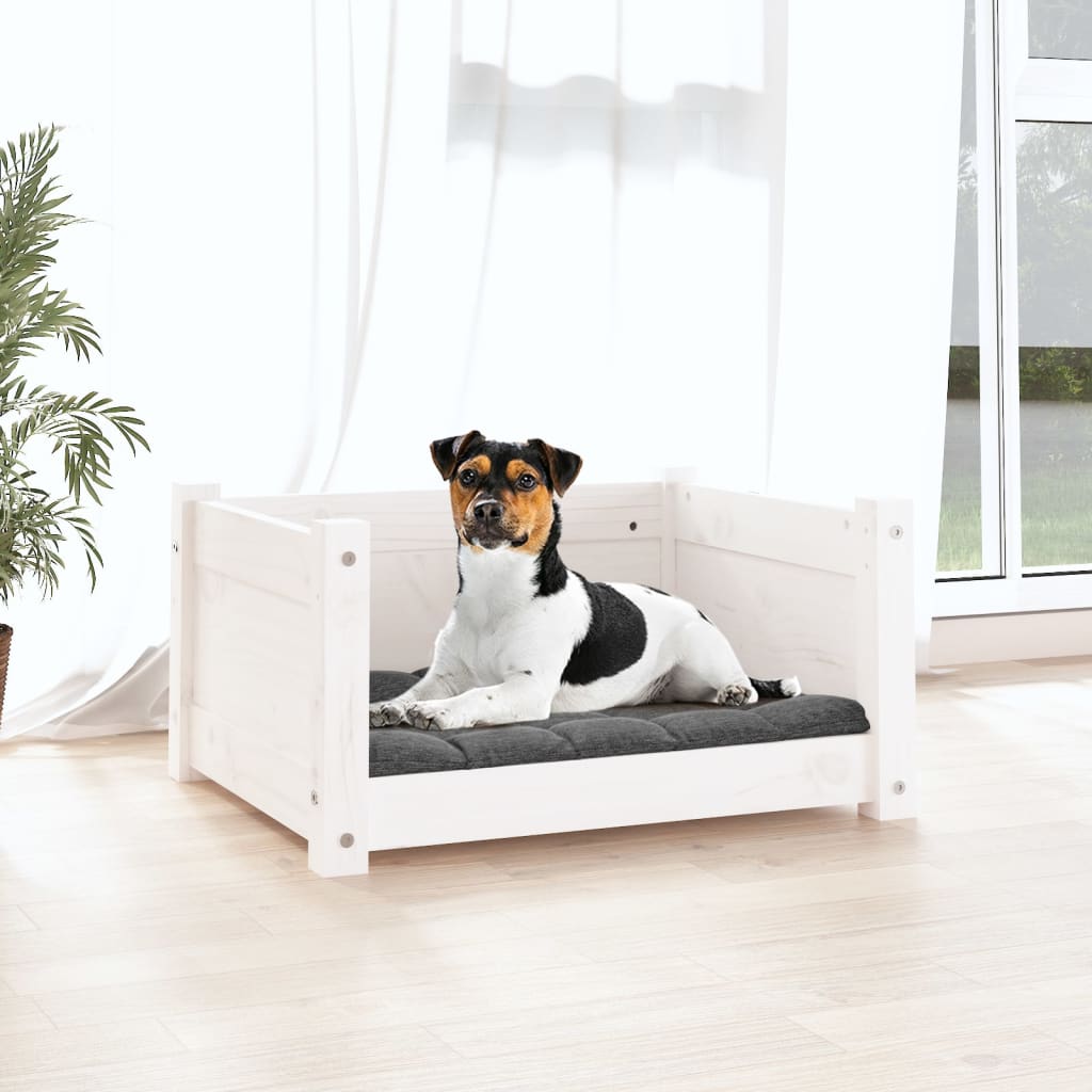  Letto per cani bianco 55,5x45,5x28 cm in legno di pino massiccio