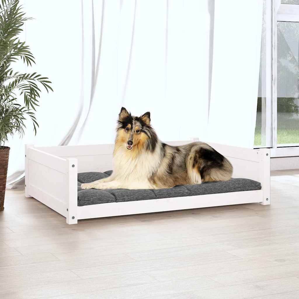  Cuccia per Cani Bianca 95,5x65,5x28cm in Legno Massello di Pino