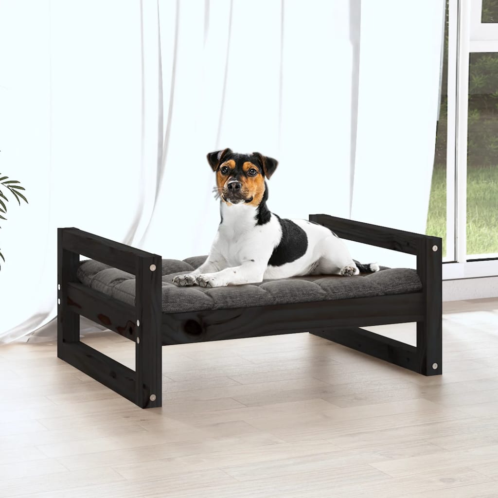  Cuccia per Cani Nera 55,5x45,5x28cm in Legno Massello di Pino