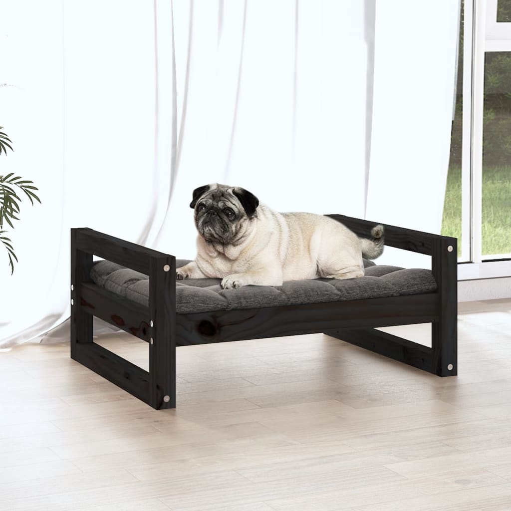  Cuccia per Cani Nera 65,5x50,5x28cm in Legno Massello di Pino