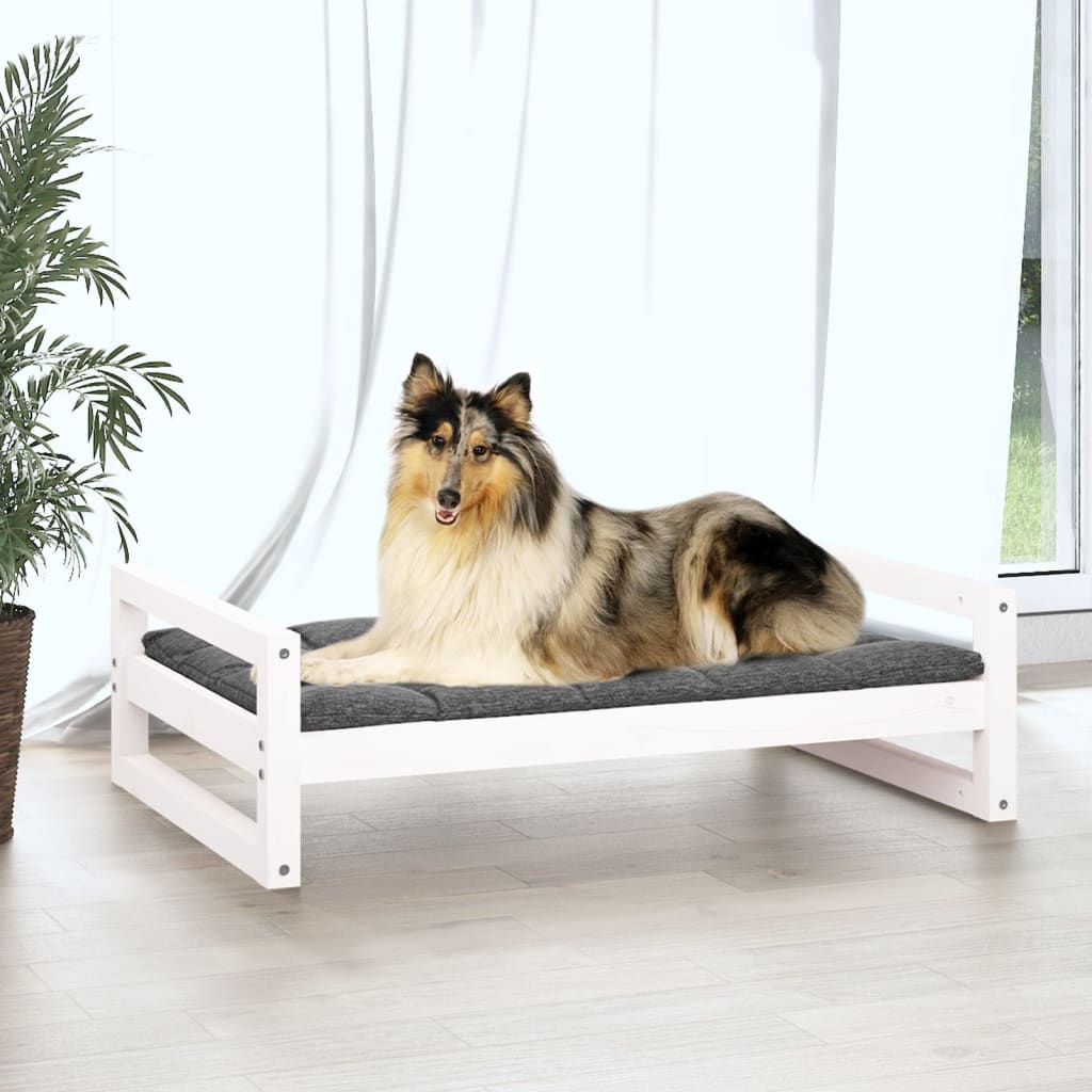  Cuccia per Cani Bianca 95,5x65,5x28cm in Legno Massello di Pino