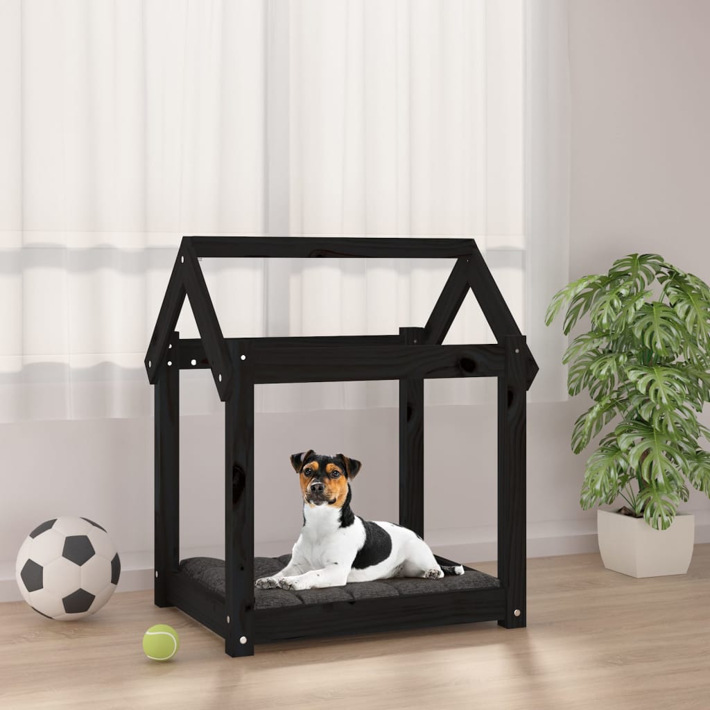  Cuccia per Cani Nera 61x50x70 cm in Legno Massello di Pino