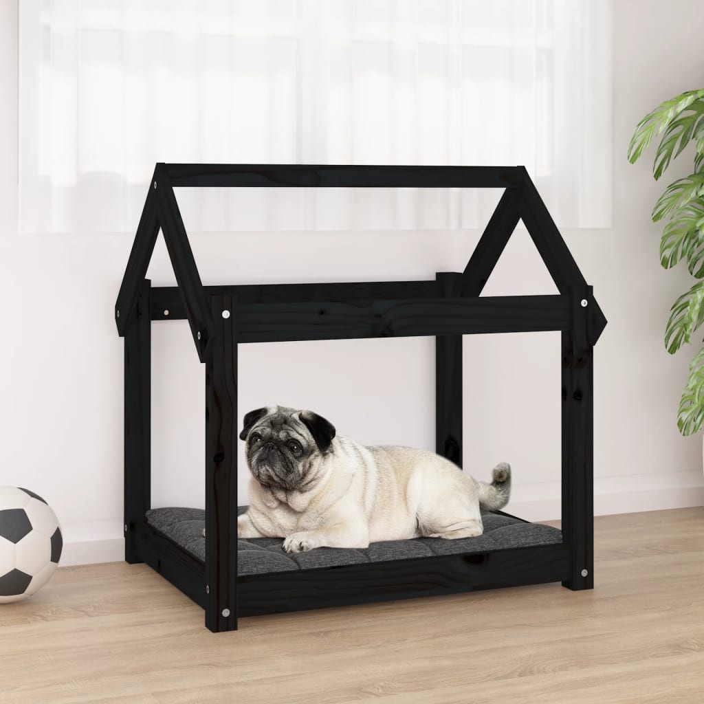 Cuccia per Cani Nera 71x55x70 cm in Legno Massello di Pino