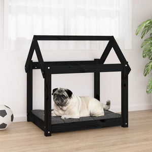  Cuccia per Cani Nera 71x55x70 cm in Legno Massello di Pino