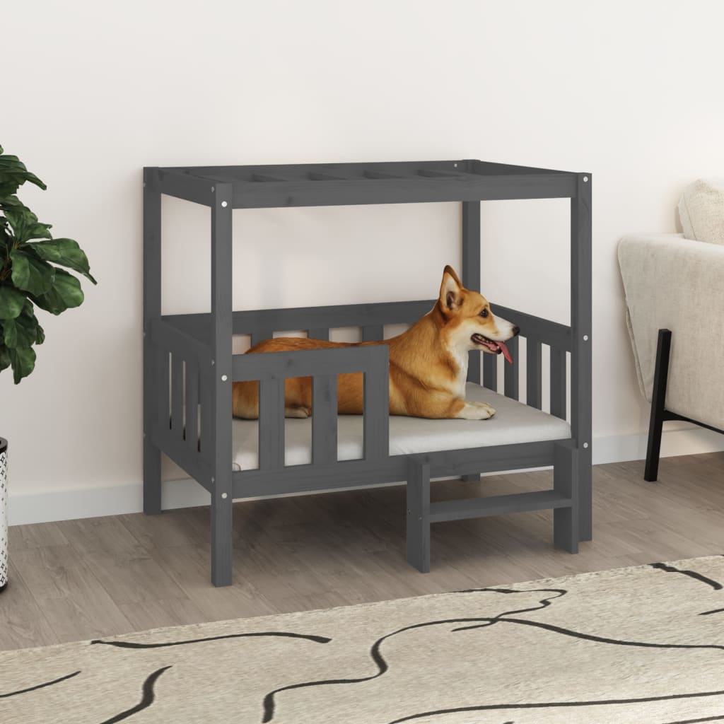  Cuccia per Cani Grigio 95,5x73,5x90cm in Legno Massello di Pino