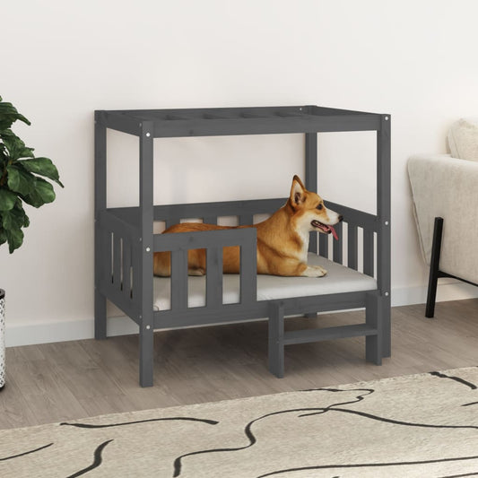  Cuccia per Cani Grigio 95,5x73,5x90cm in Legno Massello di Pino