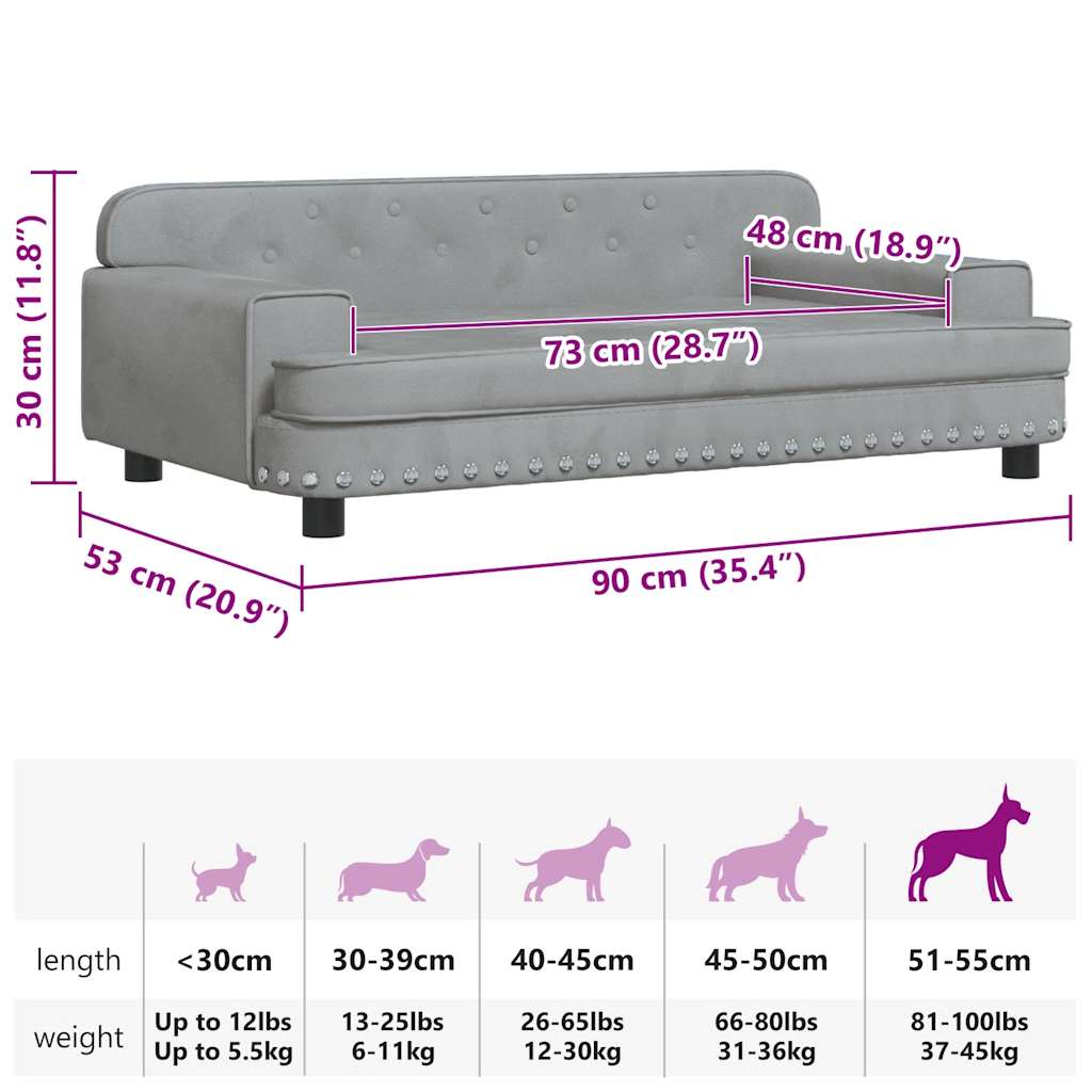  Lettino per Cani Grigio Chiaro 90x53x30 cm in Velluto