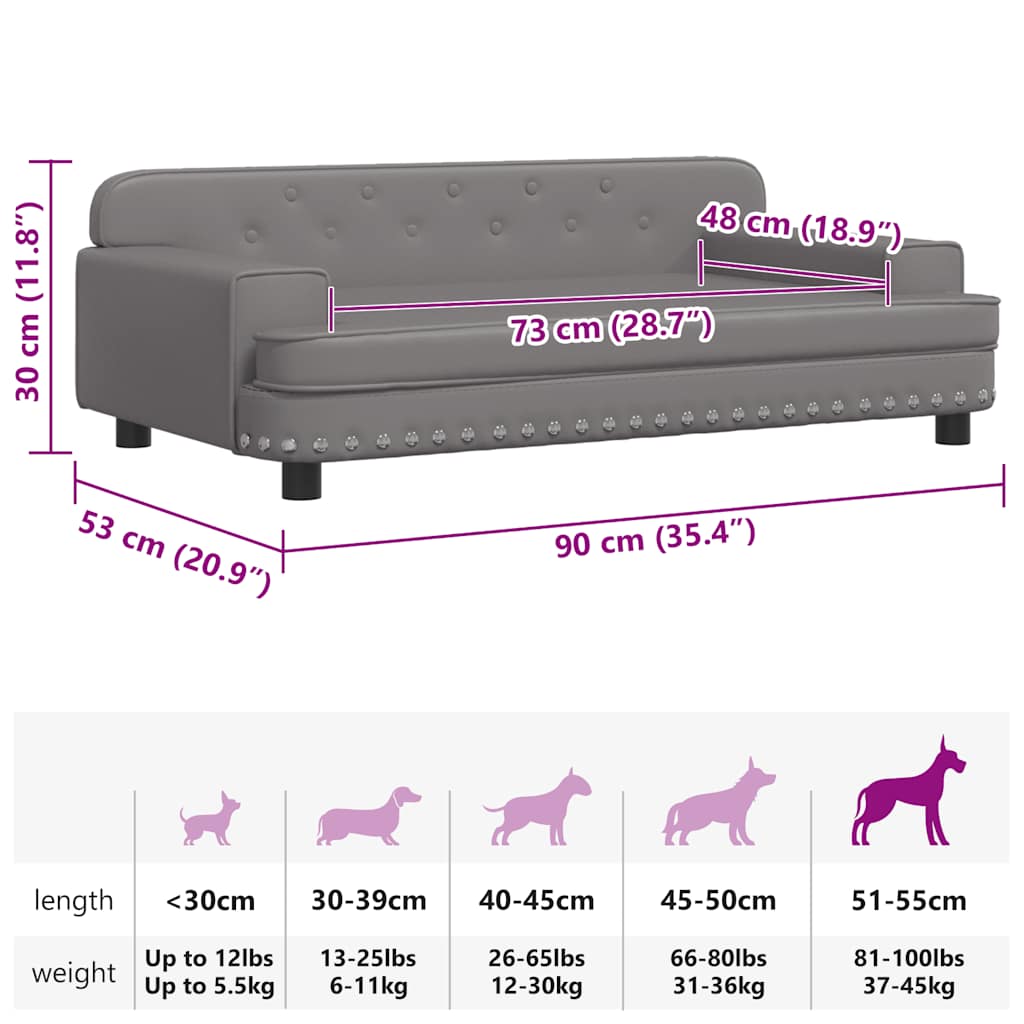  Lettino per Cani Grigio 90x53x30 cm in Similpelle