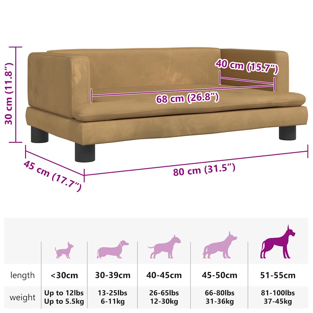  Lettino per Cani Marrone 80x45x30 cm in Velluto