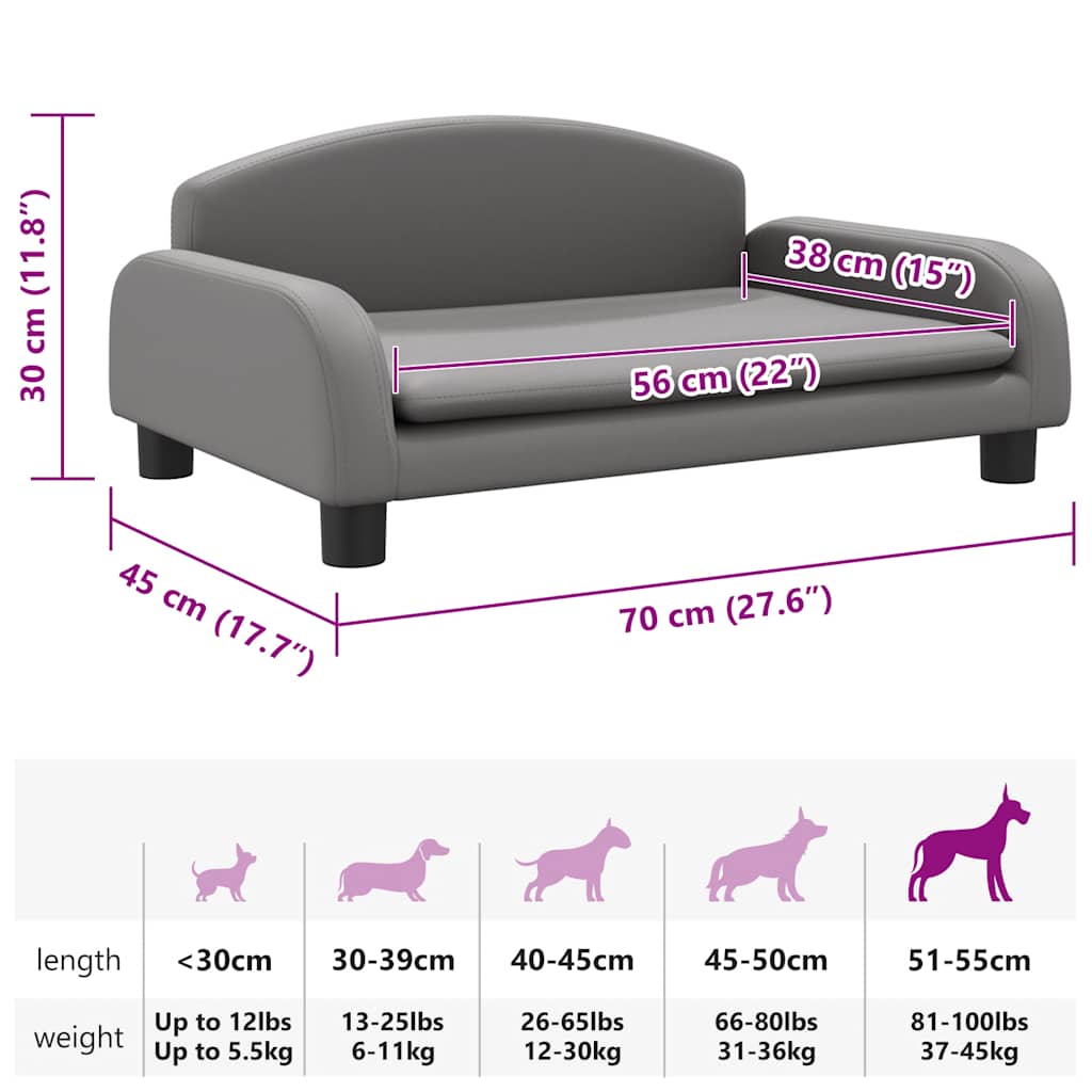  Lettino per Cani Grigio 70x45x30 cm in Similpelle