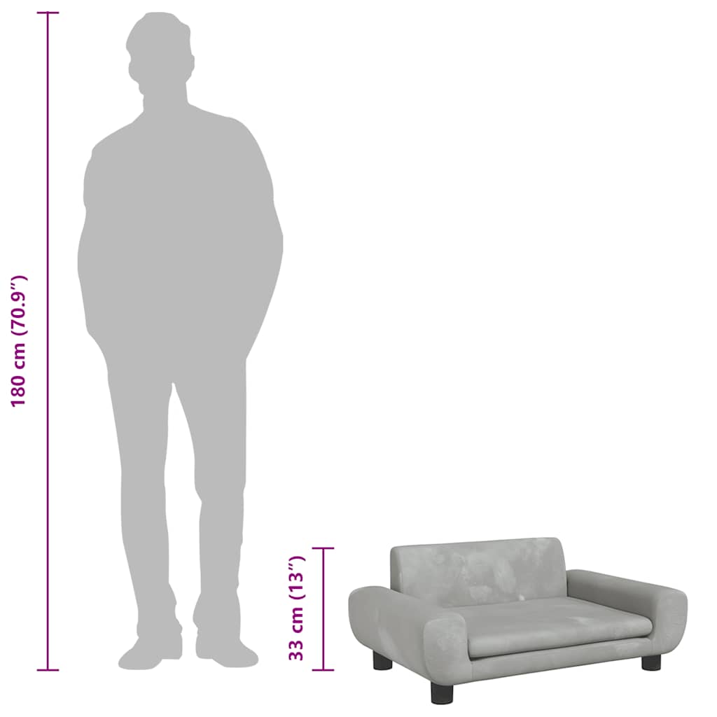  Lettino per Cani Grigio Chiaro 70x45x33 cm in Velluto