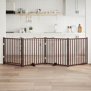  Cancello Cani Pieghevole Marrone 4Pannelli 320cm Massello Abete