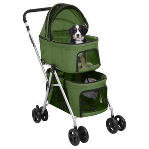 Passeggino Cani Pieghevole 2 Livelli Verde 83x48x97cm Tessuto
