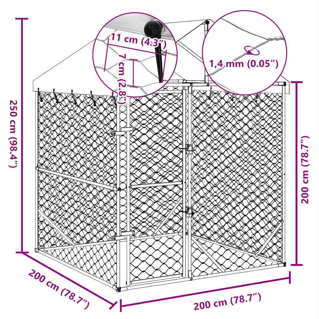  Cuccia Cani da Esterno Tetto Argento 2x2x2,5 m Acciaio Zincato