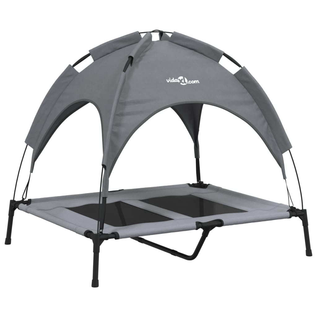  Lettino per Cani con Tetto Tessuto Oxford Antracite e Acciaio