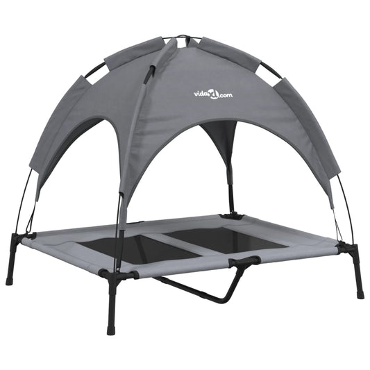  Lettino per Cani con Tetto Tessuto Oxford Antracite e Acciaio