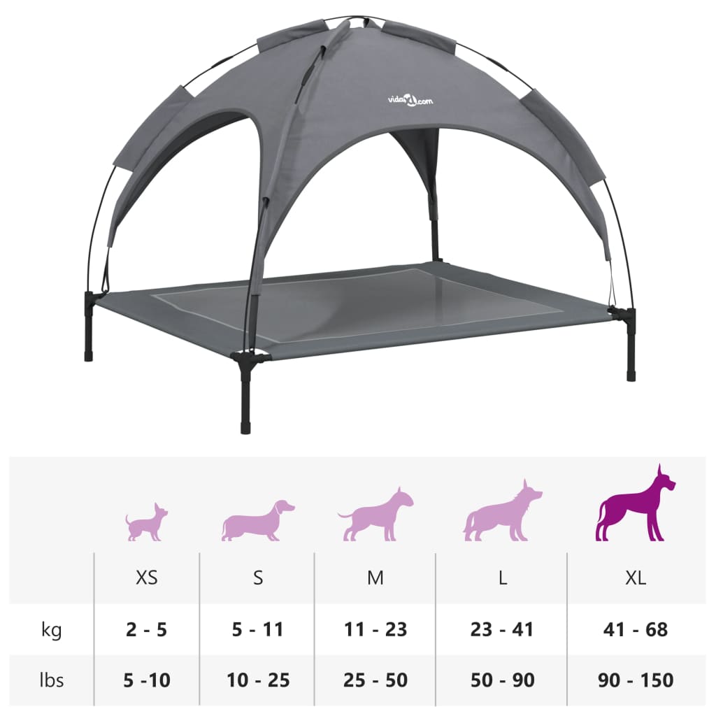  Lettino per Cani con Tetto Tessuto Oxford Antracite e Acciaio