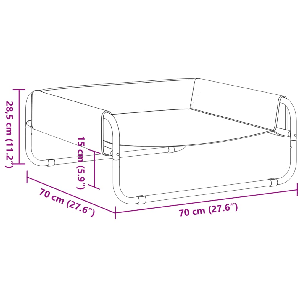 Cuccia per Cani Rialzata in Tela Oxford Antracite e Acciaio