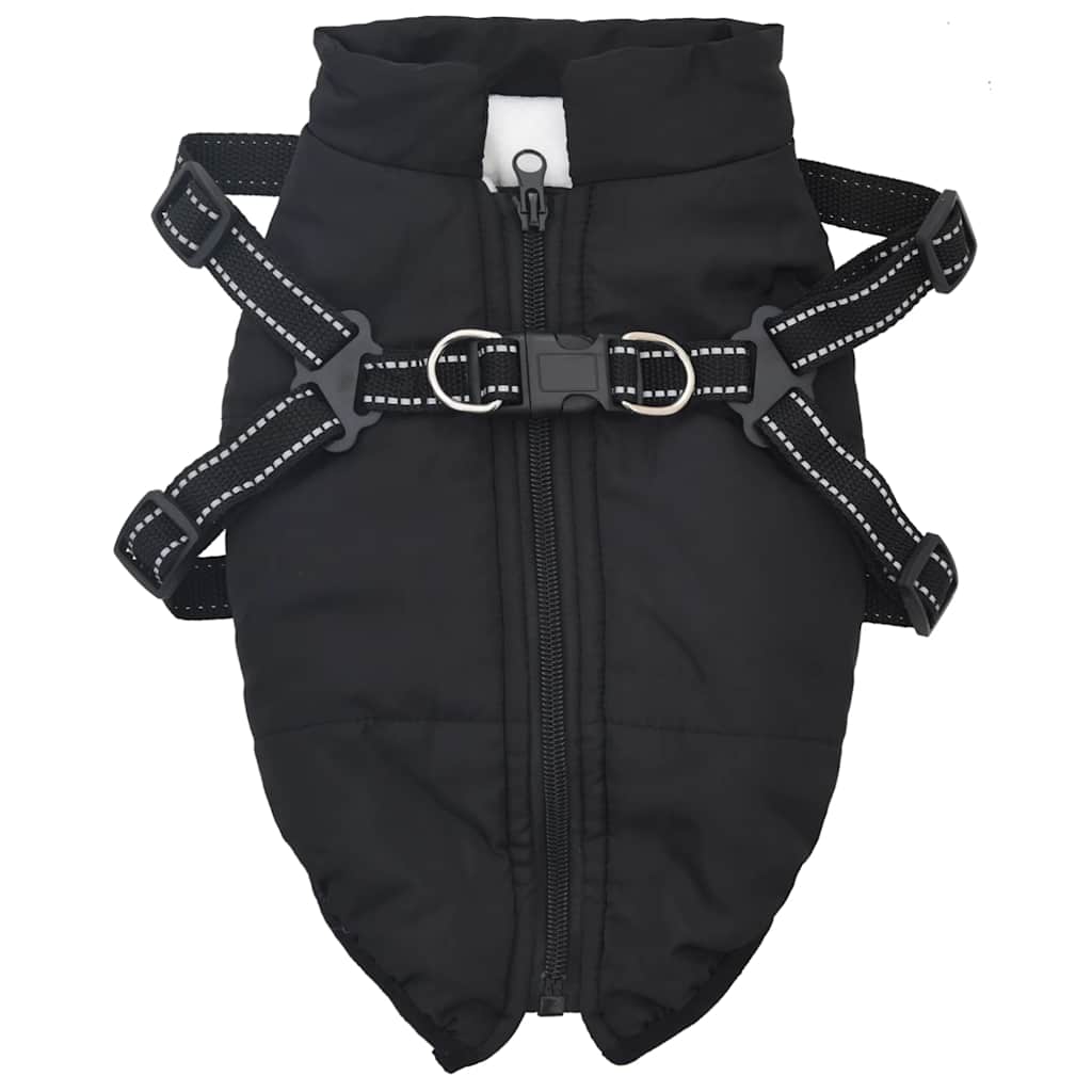 Cappotto Cani con Imbracatura Impermeabile Riflettente Nero L28