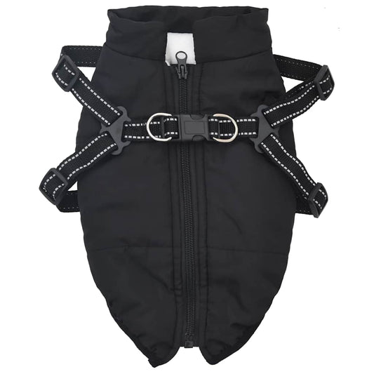 Cappotto Cani con Imbracatura Impermeabile Riflettente Nero L28
