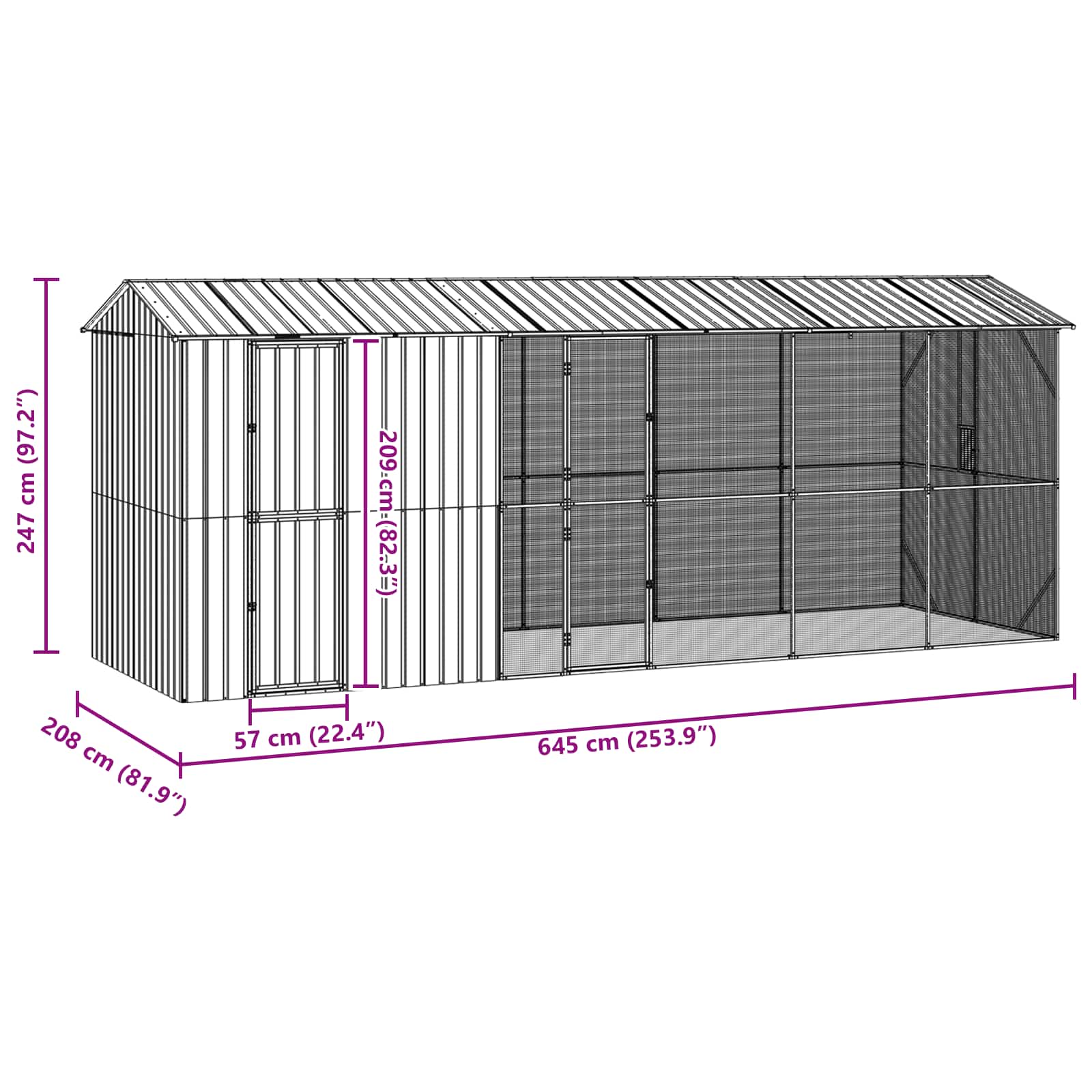 Gabbia per uccelli Antracite 645 x 208 x 247 cm Acciaio zincato