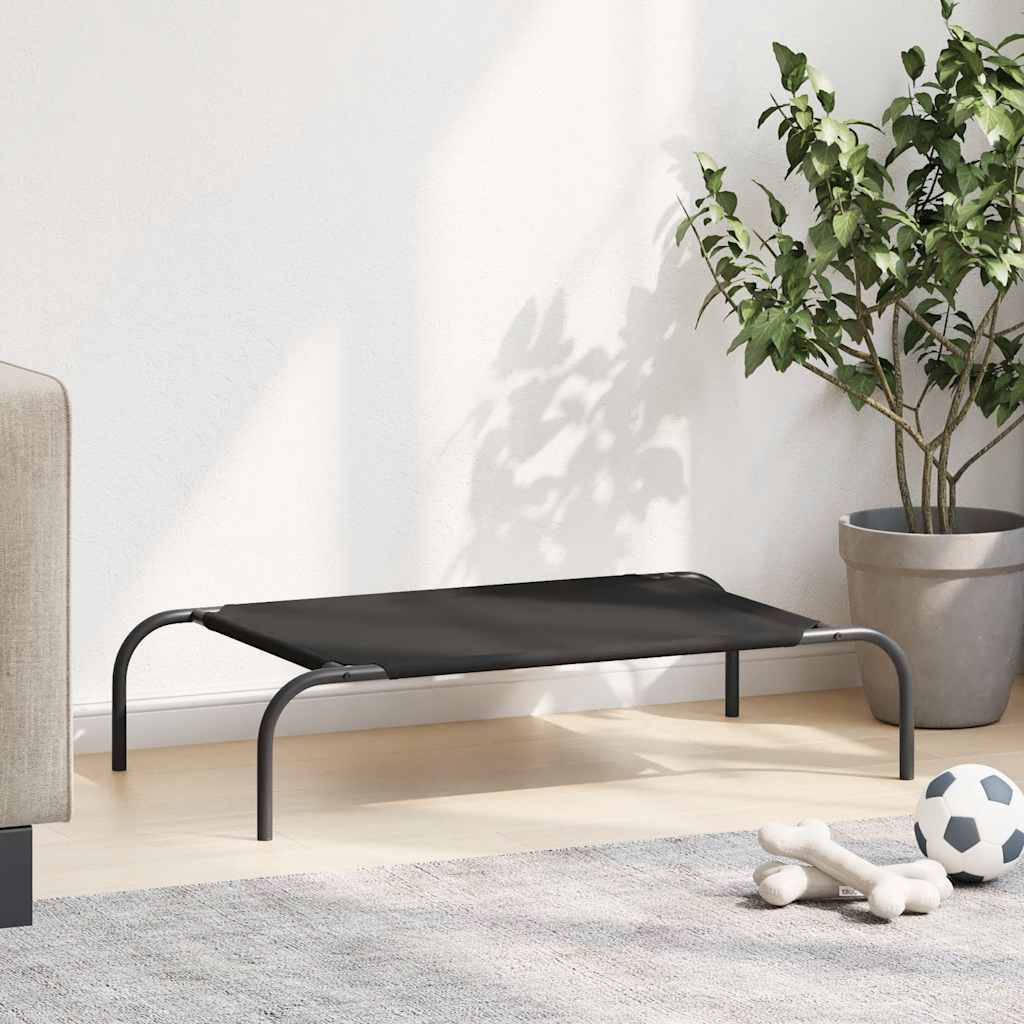  Cuccia per Cani Rialzata Nera 90x50x20 cm Tela Oxford e Acciaio