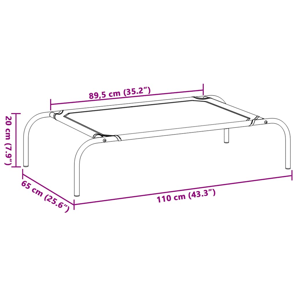  Cuccia per Cani Rialzata Grigia 110x65x20cm Textilene e Acciaio