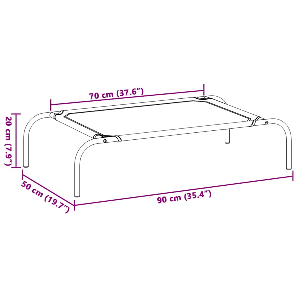  Cuccia per Cani Rialzata Grigia 90x50x20 cm Tela Oxford/Acciaio