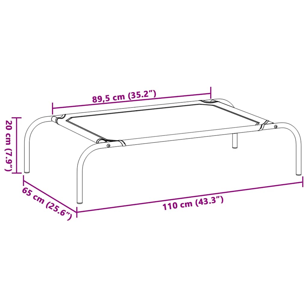  Cuccia per Cani Rialzata Grigia 110x65x20cm Tela Oxford/Acciaio