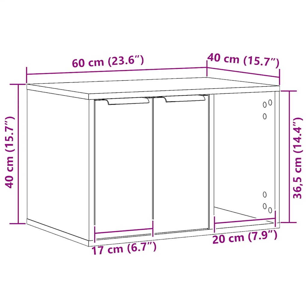 Lettiera per gatti in rovere nero 60x40x40 cm in legno ingegnerizzato