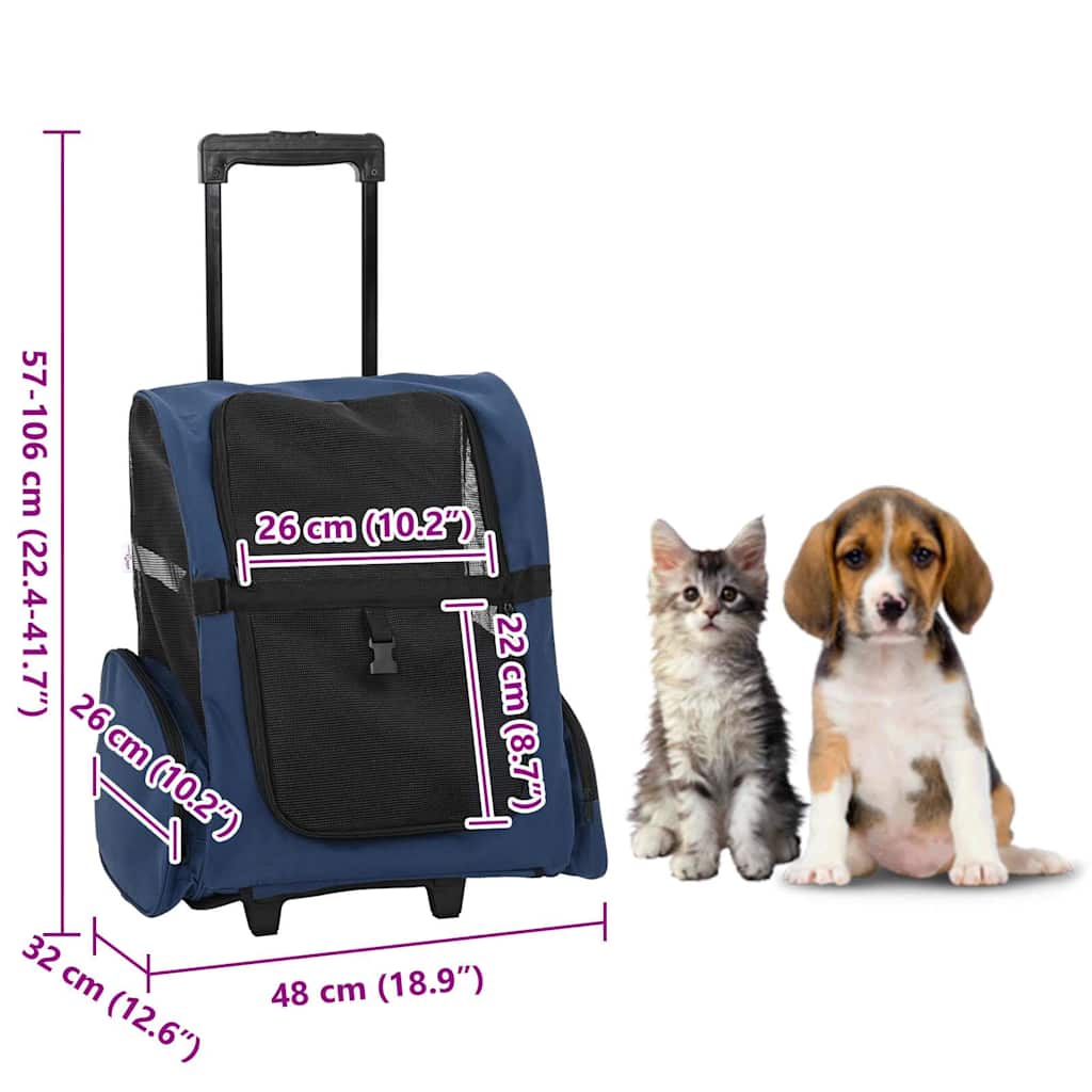 Carrello per animali domestici 3 in 1 Design Blu 48x32x(57-106) cm Tessuto Oxford