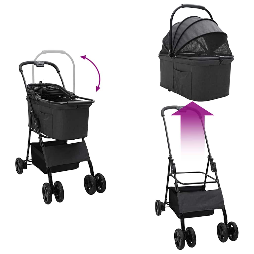 Passeggino pieghevole per animali Nero 81 x 47 x 99 cm