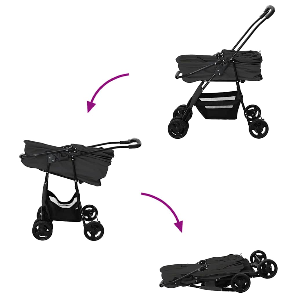 Passeggino pieghevole per animali Nero 81 x 47 x 99 cm