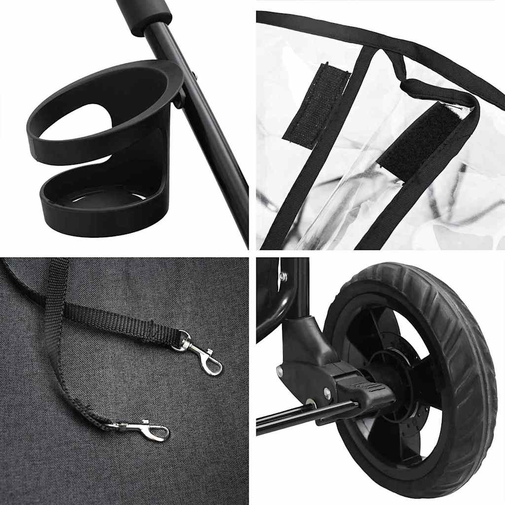 Passeggino pieghevole per animali Nero 78 x 54 x 101 cm