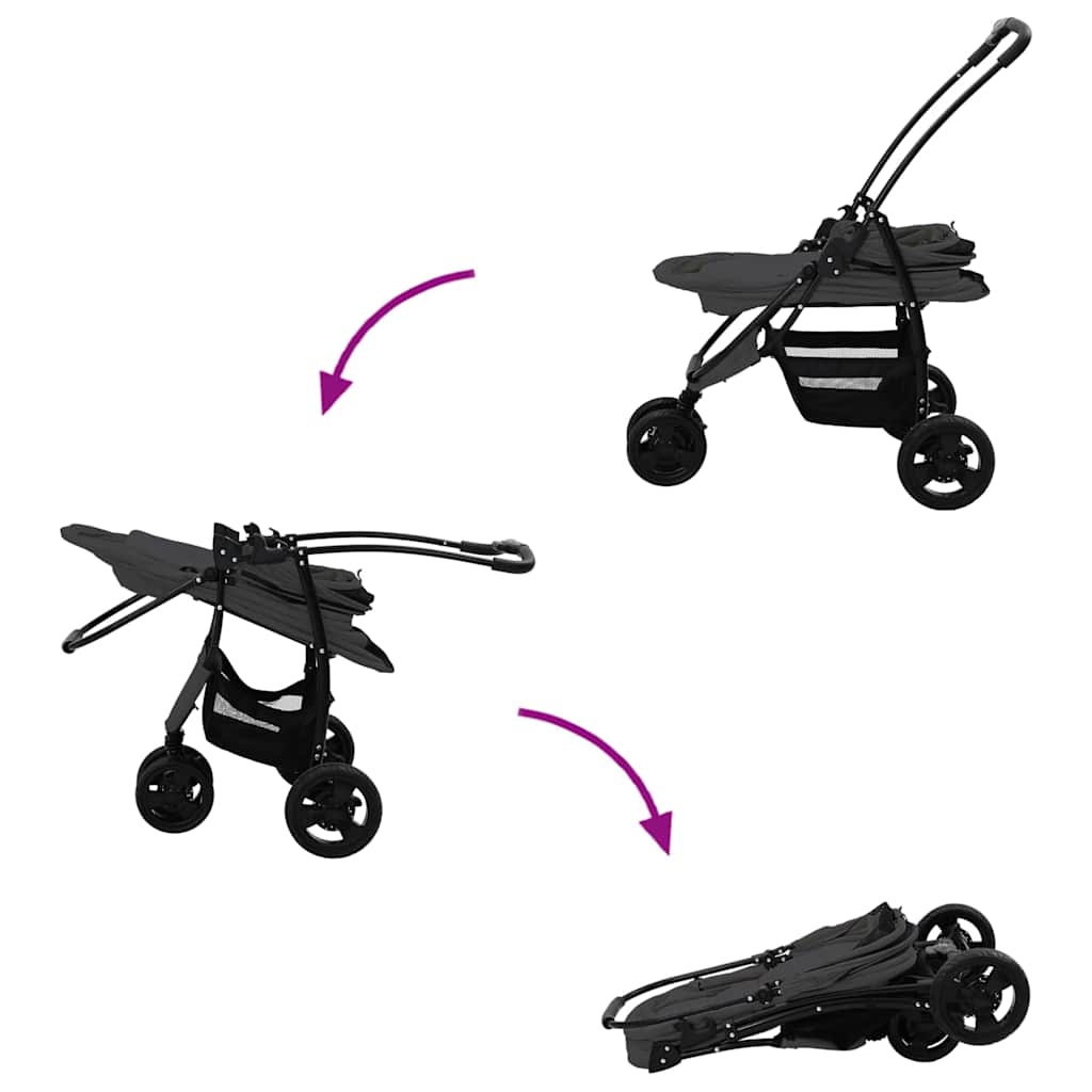Passeggino pieghevole per animali Nero 78 x 54 x 101 cm