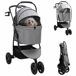 Passeggino pieghevole per animali Grigio 78 x 54 x 101 cm